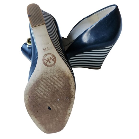 Michael Kors Women's Wedge Heels Navy Blue Patent Leather Size 7M - Picture 9 of 10